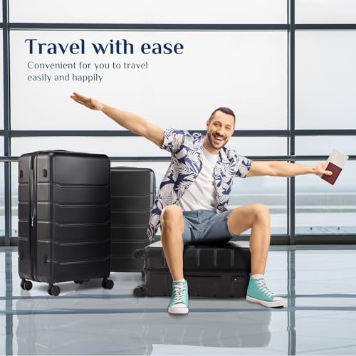 Image of OLIXIS 3-Piece Luggage Set, Carry On Suitcases with Spinner Wheels, Expandable Travel Luggage with TSA Approved Lock & ABS Hard Shell, Black, 20 /24 /28 Inch