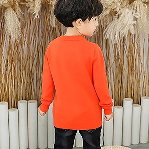 Toddler Boys And Girls Fall And Winter Round Neck Pullover Solid Color Knitted Sweater College Daily Wear Boy Sweatshirt (Orange, 3-4 Years)2