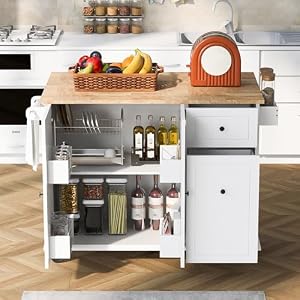 Kitchen Island with Drop Leaf & Storage Rack, 53.9" Width Rolling Kitchen Cart on Wheels W/Internal Storage Rack and 3 Tier Pull Out Cabinet,Spice Rack, for Dining Room,Home Bar,White Kitchen Island with Drop Leaf Storage Rack 539 Width Rolling Kitchen Cart on Wheels WInternal Storage Rack and 3 Tier Pull Out CabinetSpice Rack for Dining RoomHome BarWhite