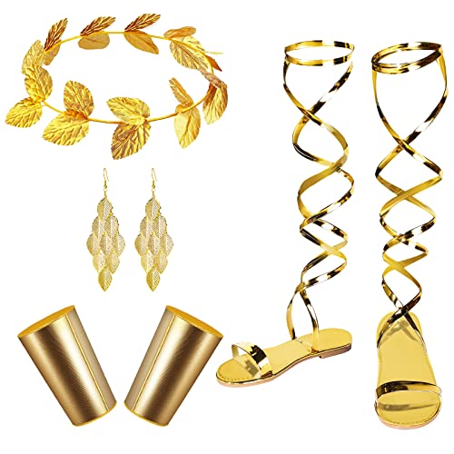 Accessoires déesse grecque dorés avec sandales pour une soirée romaine réussie