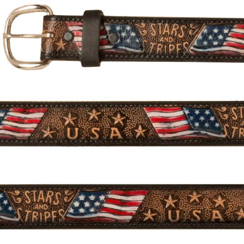 Brown Leather Belt With American Flag, Stars, & Stripes (32) #TOP2