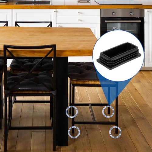 Image of uxcell 16 Pcs Rectangle Tubing End Caps 3 1 /8 x 1 19 /32 Inch Plastic Hole Plugs Insert End Cap for Metal Tubing Post Chair Leg Table Bookshelves Furniture, Black