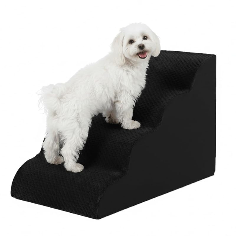 Escada para Cães Pequenos com 4 Degraus em Espuma de Alta Densidade Oiilores Black 71,12 x 40,64 x 48,26 cm