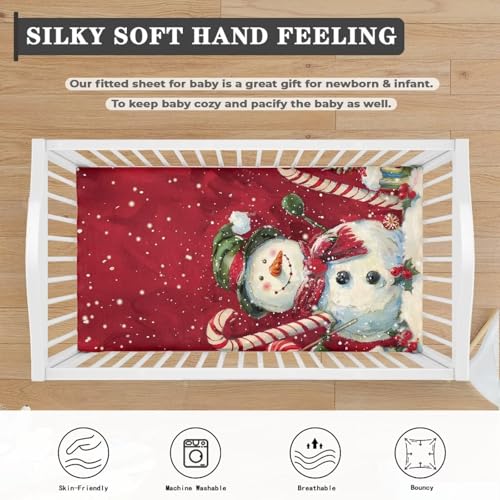 Image of Christmas Crib Sheets for Boys,Snowman Baby Bed Sheet Set 28 inchX52 inch Standard Crib Mattress Red Christmas Soft Nursery Bed Sheet for Standard Crib and Toddler Mattress