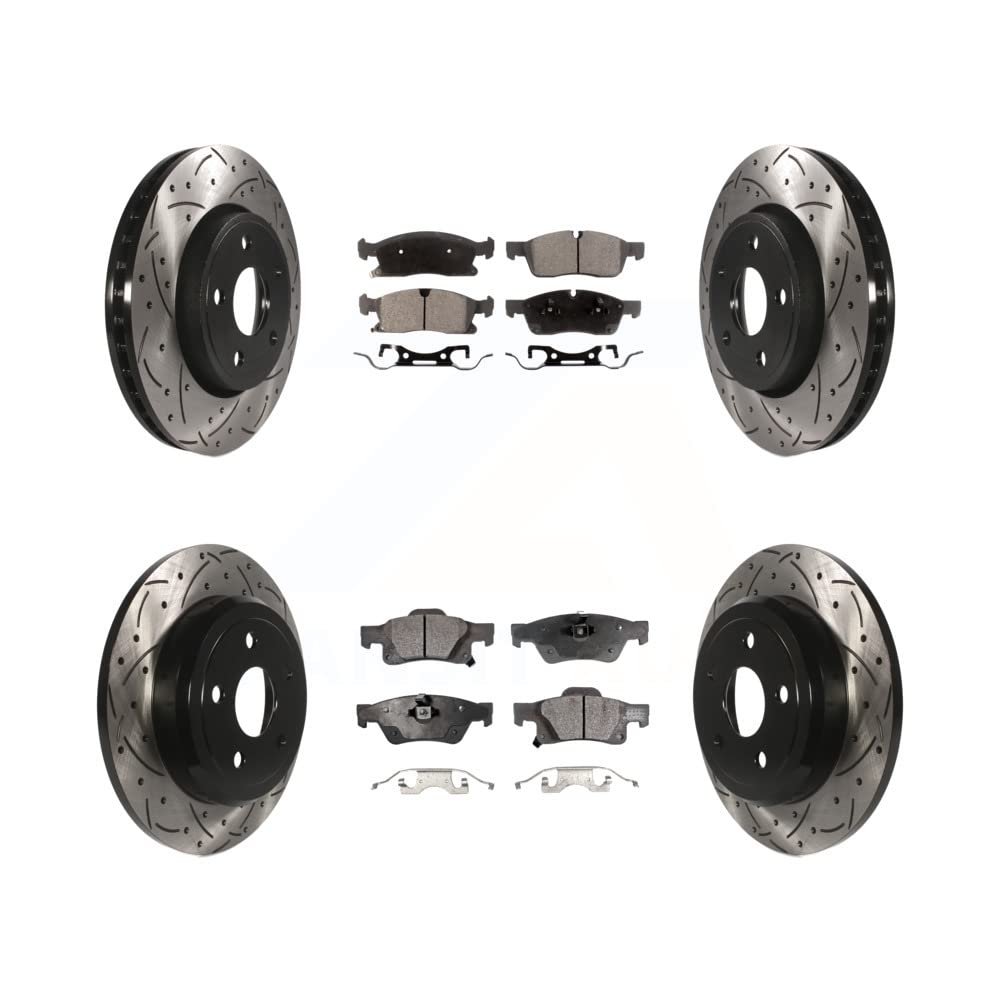 Transit Auto - Front Rear Coated Drilled Slotted Disc Brake Rotors And Ceramic Pads Kit For Dodge Durango Jeep Grand Cherokee KDT-100268