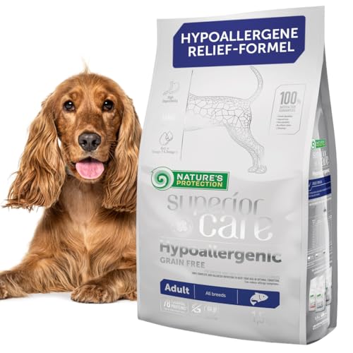 Nature’s Protection Superior Care Trockenfutter für Hunde - Hypoallergenes Hundefutter Trocken Getreidefrei mit Lachs für empfindliche Erwachsene Hunde - Omega 3 & 6 - Haut, Fell & Verdauung (1.5kg)