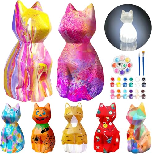 CIMOYBAI Juego de manualidades para niños, lámpara de gato, juego de pintura con pigmento, paleta, pincel pequeño, juego creativo para niños, juguetes para pintar para niños de 3 a 12 años