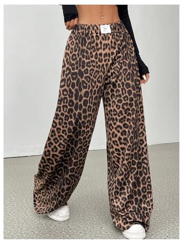SOLY HUX Women's Plus Size Leopard Wide Leg Pants Cheetah Print Elastic Waist Baggy Long Trousers Streetwear3