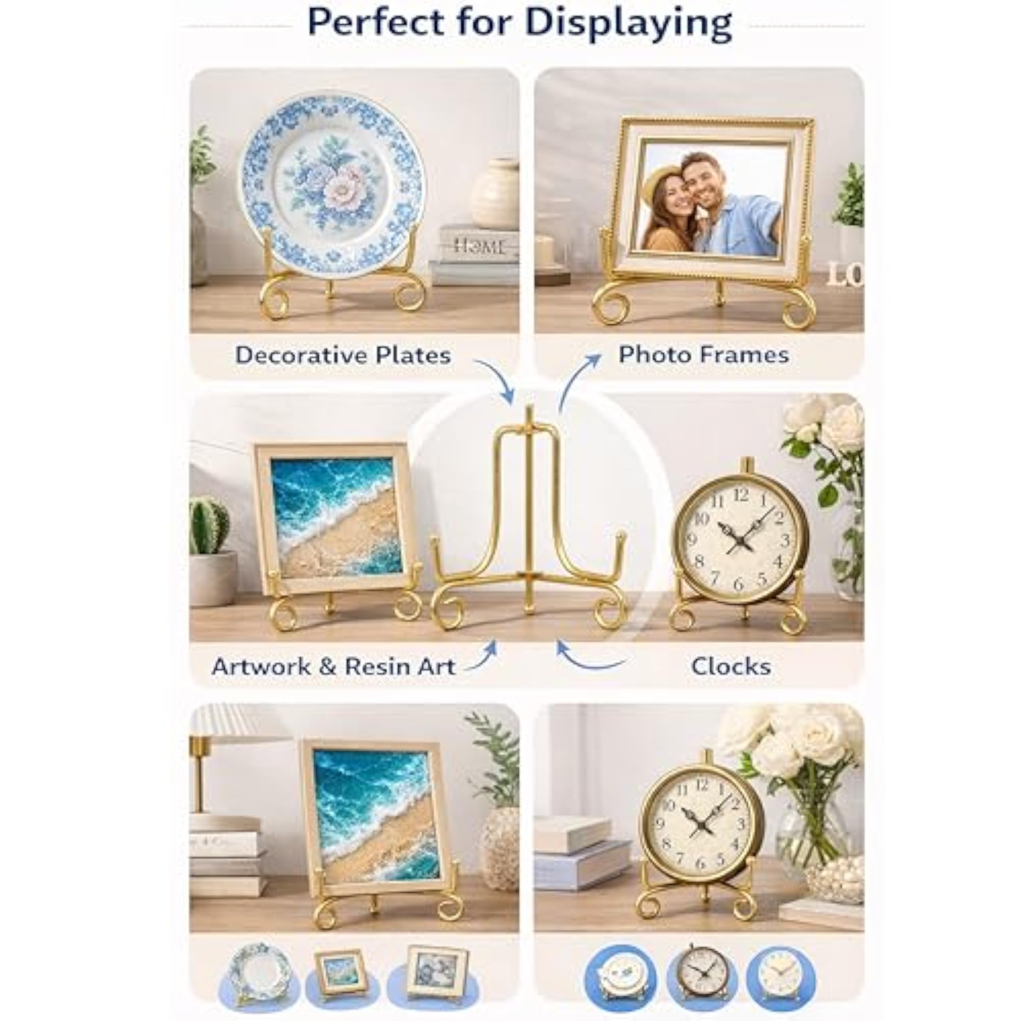 Golden Metal Foldable Display Stand, Decorative Plate Holder