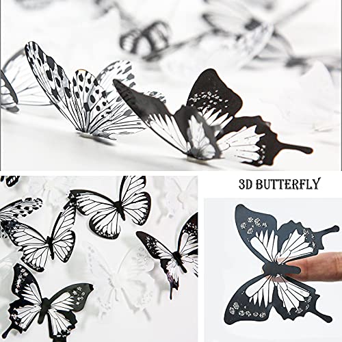 Aulynp 72Pcs Butterfly Wall Decor Stickers Glitter Removable 3D Mural Butterflies For Home Decoration Living Room Kids Bedroom Wall Decals Party Birthday Wedding With Adhesive Dots Black White #TOP4