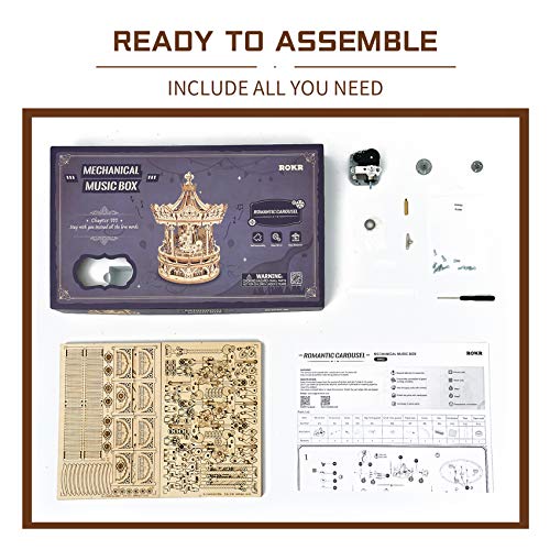 Rokr 3D Wooden Puzzles For Adults Mechanical Music Box Romantic Carousel, Diy Music Box Model Building Kits For Teens, Diy Crafts/Hobbies/Gifts Desk Decor For Girls Ages 14+ (Romantic Carousel) #TOP6