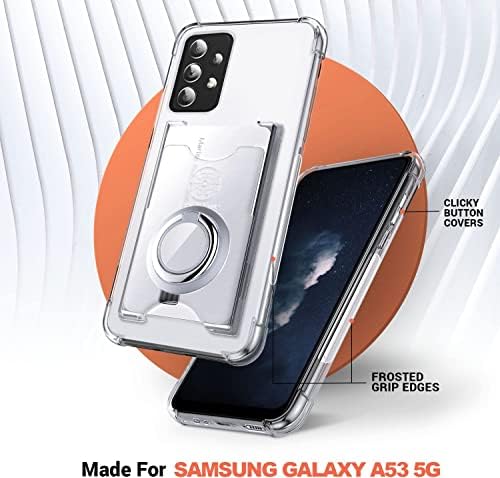 SHIELDS UP Designed for Galaxy A53 5G Case, Samsung A53 5G Minimalist Wallet Case with Ring Kickstand and Card Holder, Shockproof Bumper TPU Transparent Slim Cover for Samsung Galaxy A53 5G - Clear