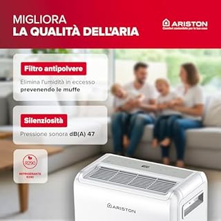 Ariston DEOS 10 EVO - Deumidificatore Casa Muffa Portatile 10L/24h con Ruote, Bagno e Ambienti Fino 30㎡, Piccolo Assorbi Umidità 32x41,4x20,5-3 Velocità d'Aria e Filtro Antipolvere, Consumo Max 210w