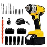 IDAMAKON Akku Schlagschrauber 1/2',Bürstenloser Elektrisch Impact Wrench mit 700 Nm Drehmoment,mit 2 Akku & 12-teiligem Zubehörset,Drehmomentschlüssel für Auto Reifenwechsel & Werkstatt