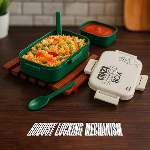 Image of Lunch Box with Spoon Fork & 1 Plastic Box | Leak Proof Lock Mechanism | Microwave Dishwasher & Freezer Safe Lunch Box for Kids & Adults School Office Use