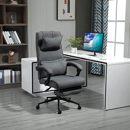 Vinsetto High Back Executive Office Chair, Reclining Computer Desk Chair with Footrest, Height Adjustable Fabric Office Chair with Headrest and Lumbar Support, Gray - Thumbnail 2