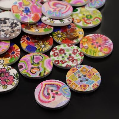 Shizaru Designs® Fabulous Large Wood Buttons (30mm) with Colorful Designs-20 Buttons/bag Includes Exclusive Shizaru Designs® Gift Bag