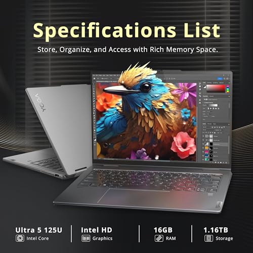 Image of Lenovo Yoga 7i 14 inch 2K Touchscreen 2-in-1 Laptop, Intel Ultra 5 125U, 16GB RAM, 1.16TB Storage (1TB SSD+160GB Docking Station Set), Backlit Keyboard, Wi-Fi 6E, Fingerprint Reader, Win 11, Gray