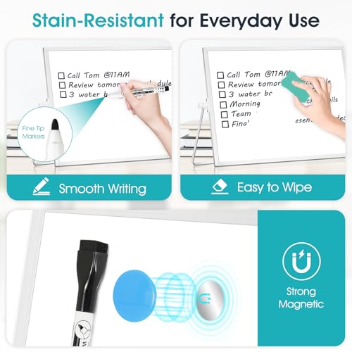Image of Dry Erase Small White Board, 16 inch x 12 inch Magnetic Desktop Whiteboard Stand