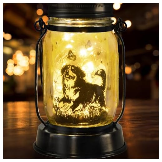 Bernese Mountain Dog Gifts for Women/Men Bernese Mountain Solar Lanterns Birthday Dog Lovers Lantern Pet loss Dog Memorial Lights Solar Garden Decoration for Yard, Patio,Backyard,Porch Torches Light