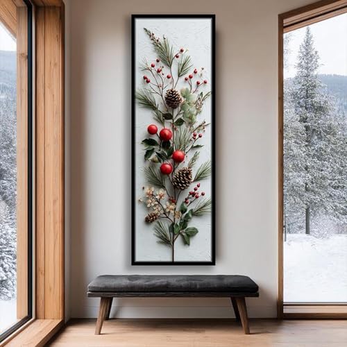 YUSUZHU Tela verticale, decorazione murale lunga e stretta, stampa alta e sottile, arte con albero, decorazione rustica vintage, quadro per corridoio e ufficio (20x60 cm/cornice interna)