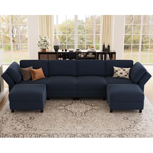 Belffin 114.2" Modular Sectional Sofa,U Shaped Couch Convertible 6 Seater Couch with Deep Storage Seat,Sectional Couches with Movable Ottoman Chaise f