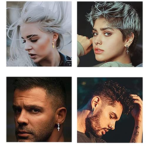 JewelryWe Schmuck Herren Damen Ohrringe, Kreuz Creolen Ohrstecker, Edelstahl, Schwarz