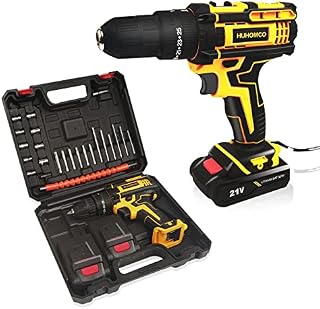 Cordless Drill Driver with 2 Battery 2.0mAh, Huhomco 21V Power Drill 55Nm 25+3 Clutch, Impact Socket Set, 3/8" (10mm) Keyless Chuck, & Built-in LED Electric Screw Driver