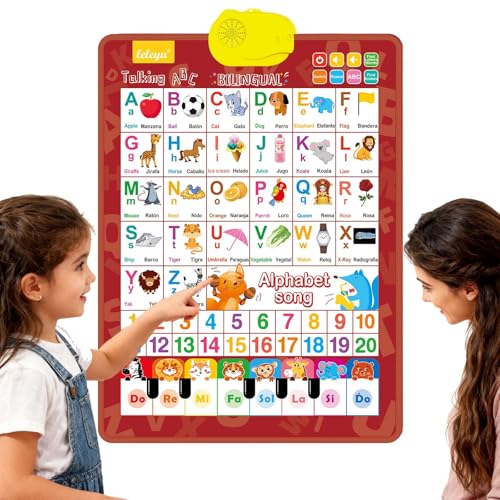 Talking Wall Chart for Kids, English & Spanish Learning Poster with Songs, ABCs, Numbers, Animal Words & Piano, Toddler Learning Toys, Educational Toys for Toddlers 1–6