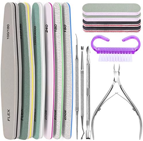 Teenitor Professional Nail Files Set with Cuticle Nipper Remover Tool, Dead Skin Fork, Ingrown Toenail Lifters & File, Cuticle Pusher, Mini File & Shiner Buffer & Nail Brush for Manicure and Pedicure