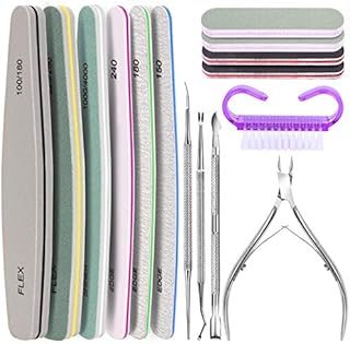Teenitor Professional Nail Files Set with Cuticle Nipper Remover Tool, Dead Skin Fork, Ingrown Toenail Lifters & File, Cuticle Pusher, Mini File & Shiner Buffer & Nail Brush for Manicure and Pedicure