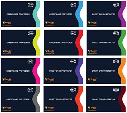 Boxiki Travel Set of 12 RFID Blocking Sleeves Best way to Protect your Cards from Electronic Theft. Durable, Lightweight and Compact Design to fit in any Pocket or Purse. (Navy Blue)