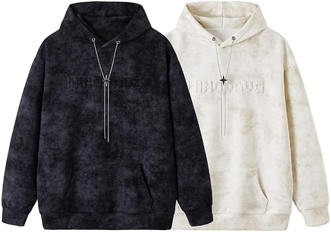 Mens Tie Dye Hoodies Embossed Pullover Hoodie Vintage Graphic Hooded Sweatshirt Streetwear - Image 3