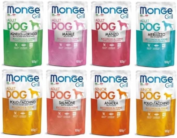 Monge Grill Bustine Umido Per Cane Gusti Assortiti In Base Alla Disponibilità. 24 Pezzi Da 100 Grammi Cadauno
