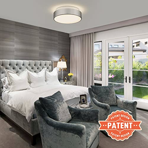 Autelo 12" Flush Mount Ceiling Light Fixture, Frosted Glass Shade 2-Light Close To Ceiling Light Fixture In Brushed Nickel Finish, For Living Room Hallway Bedroom C3312 St #TOP1