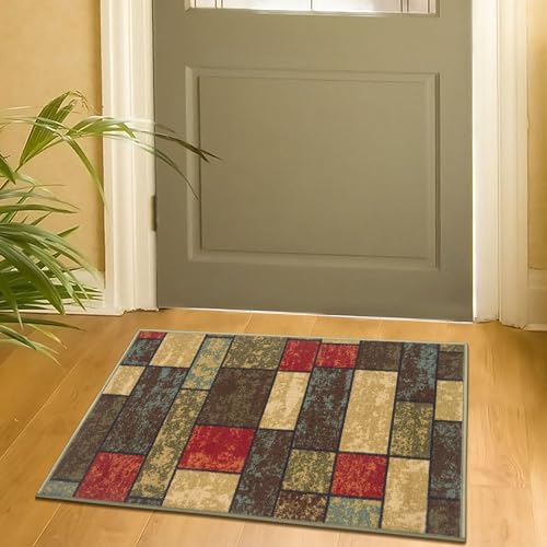 Ottomanson Ottohome Collection Boxes Design Rubberback Area Rug/Mat, 67 cm x 90 cm, Multicolor