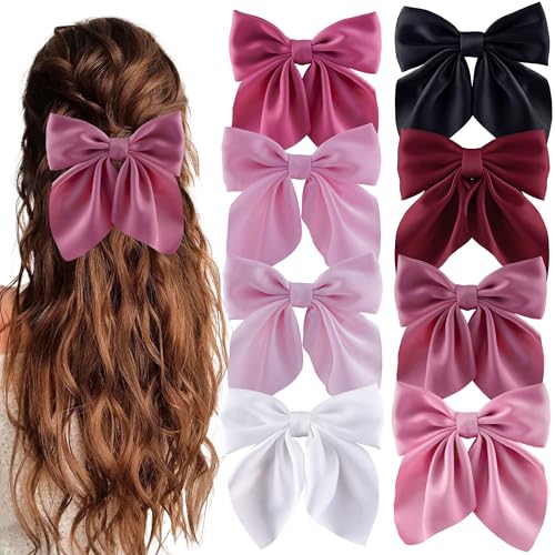 hisial 8 Pcs Hair Bows for Women Short Tail Bow Hair Clips Small Alligator Barrettes Cute Accessories for Girls(Black/Wine Red/Pink/White)