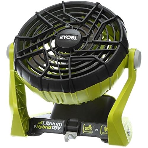 Ryobi P3320 18 Volt Hybrid One+ Battery or AC Powered Adjustable Indoor / Outdoor Shop Fan (Battery and Extension Cord Not Included / Fan Only)