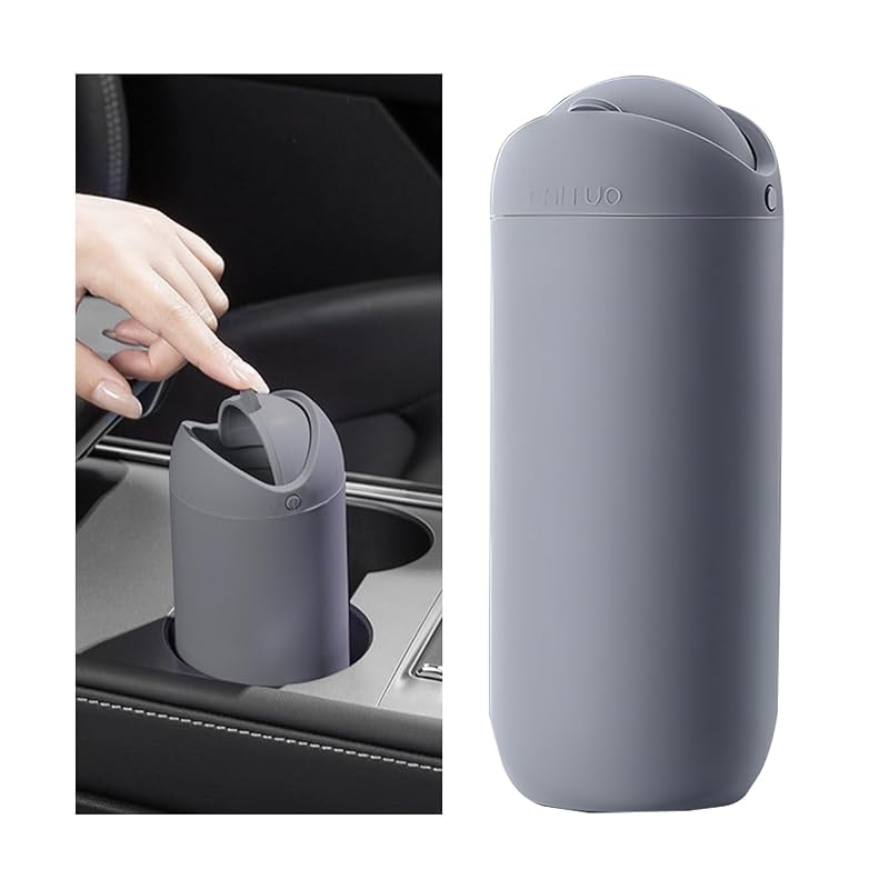 Lixeira Automotiva com Tampa em Silicone para Porta-Copos Cinza, 900 mL, KHGUZ