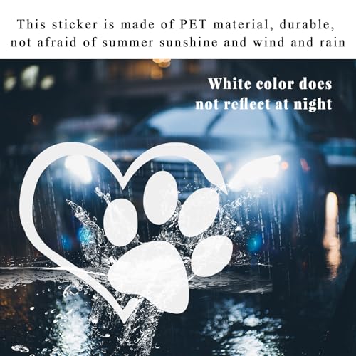 Image of DXNQ Pet Dog Paw Puppy Love Heart Vinyl Decal, 4.6 inch 3.7 inch Heart with Dog Paw Print Reflective Bumper Sticker, Cute Waterproof Puppy Footprint Heart Decal for Window Laptop Wall (White)