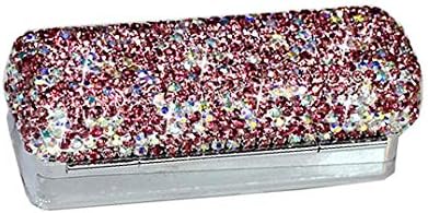 Lipstick Bling Rhinestone Crystal Case Storage Organizer Box with Mirror for Womens Lipstick Holder-Cosmetic Storage Kit Pink