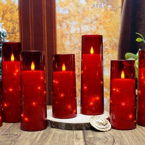 kakoya Flameless LED Candles with Timer 9 Pc Flickering Flameless Candles for Romantic Ambiance and Home Decoration Stable Acrylic Shell,with Embedded Star String，Battery Operated Candles（Red） by kakoya - Image 6