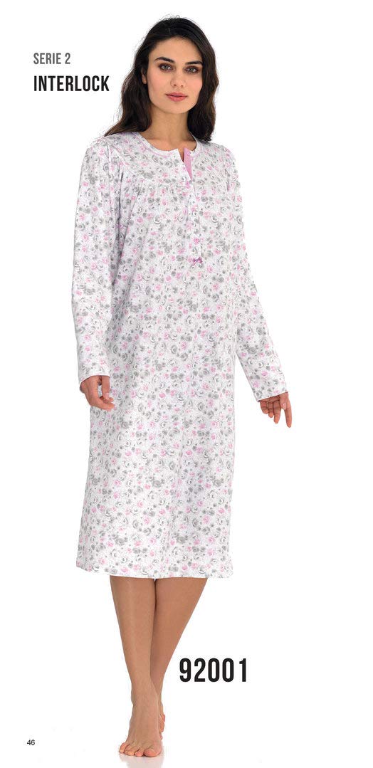 Camicia Notte Classica Donna Caldo Cotone Carrè Seni prosperosi Linclalor 92001