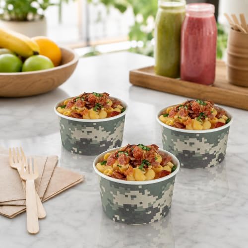 Image of Restaurantware Coppetta 5 Ounce Dessert Cups, 200 Disposable Ice Cream Cups - Lids Sold Separately, Sturdy, Camouflage Paper FroYo Bowls, For Hot And Cold Foods, Perfect For Gelato Or Mousse