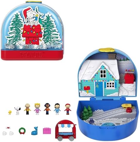 Polly Pocket x Peanuts Sammler-Schatulle | Snoopy & Woodstock Micro-Puppen & Spielset, 7 Zubehörteile, ikonische Schauplätze, JFV05