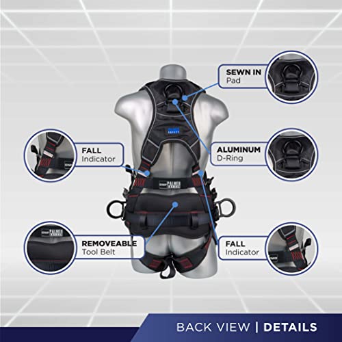 Palmer Safety Fall Protection Safety Harness, Padded Back Support, Quick-Connect Buckle, Grommet Legs, Aluminum Back&Side D-Rings (Jet Black - MD) - Thumbnail 3