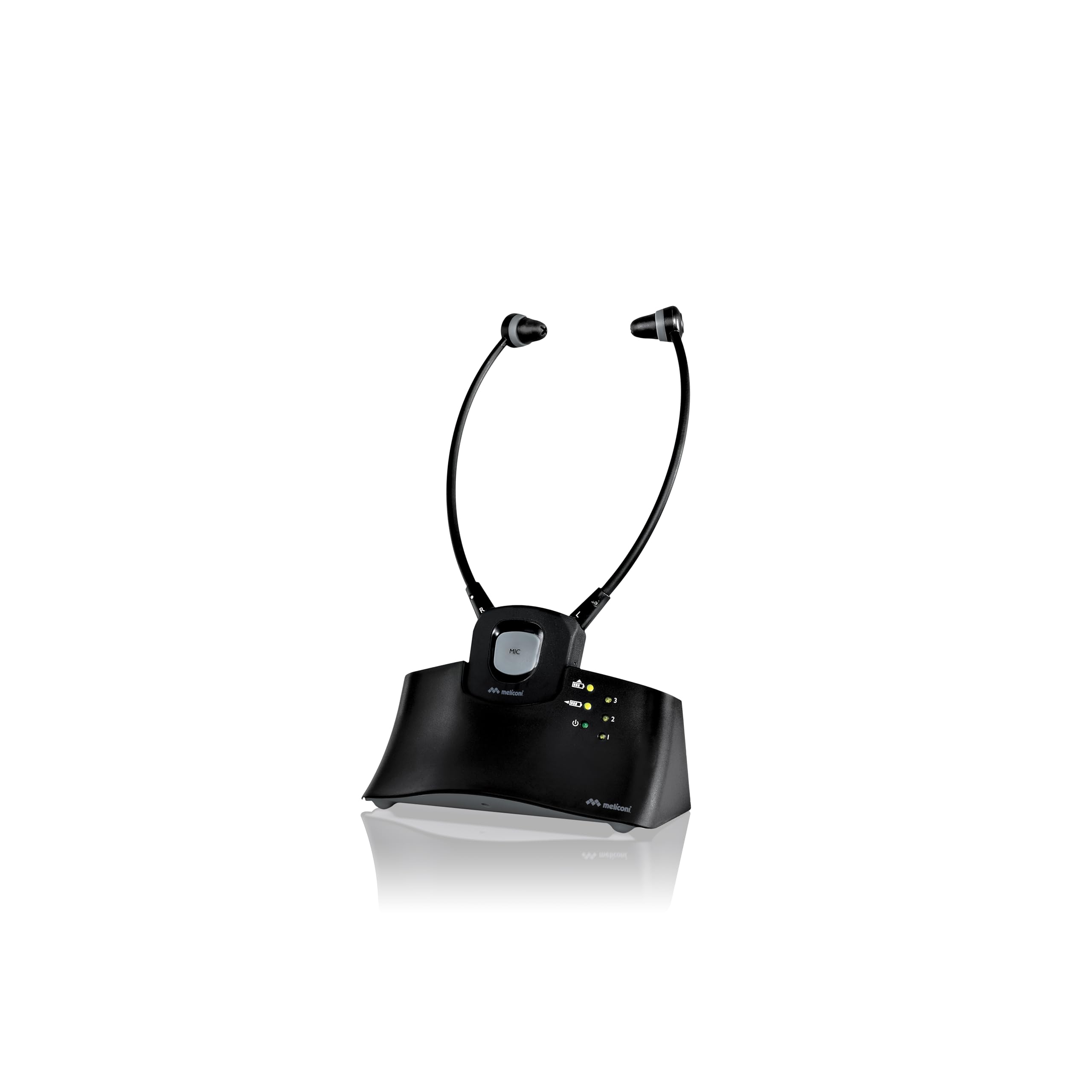 Meliconi HP Steto Digital, Auriculares Estetoscópicos sin cables, con Base de Carga, Micrófono ambiental y otras funciones avanzadas para ancianos, Duración 16h, Entradas de Audio Analógico y Digital