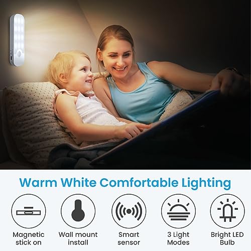 ANOPU Motion Sensor Lights Indoor, 2 Pack USB Rechargeable Stick on Lights with 3 Modes, Wireless Motion Sensor Light with Magnetic Strips for Wardrobes, Stairs, Hallway, Bedroom, Cupboard - Image 6