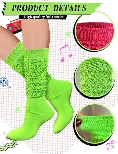 Neon Slouch Scrunch Socks 3 Pairs 80s Accessories for Women, Neon Women's Leg Warmers Heavy Soft Extra Long Socks4