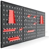 Arebos Panel Portaherramientas de 17 piezas | 117,6 x 59,5 x 2cm | Juego de ganchos y soportes | Pared de herramientas de metal perforado para equipamiento de taller incl. material de montaje | Rojo